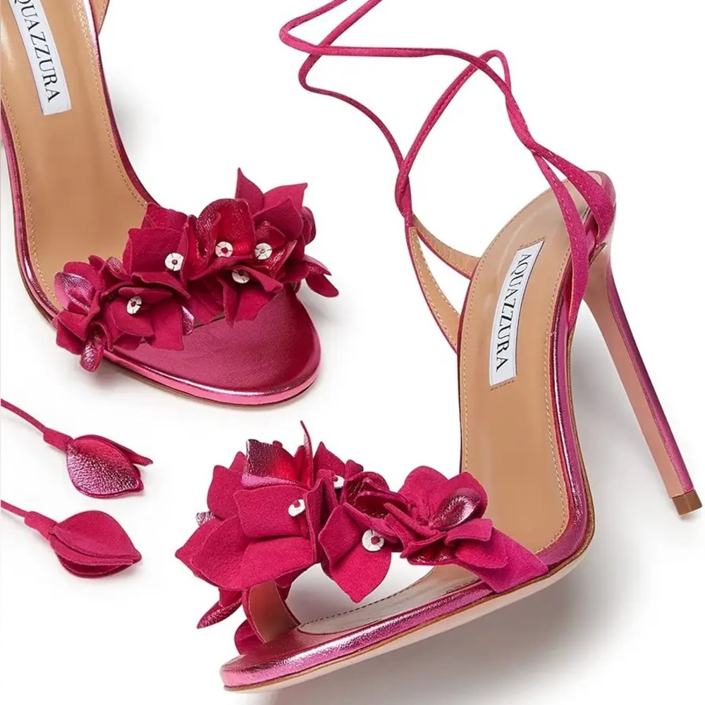 Aquazzura Pink Bougainvillea 105 Leather Sandals 38 - Picture 3 of 15